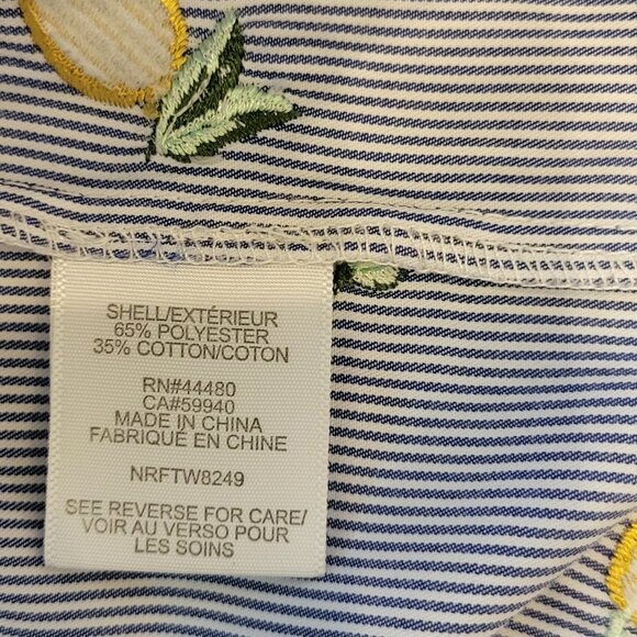 Love, Fire Tie-Waist Striped Button-Up Short Sleeved Blouse With Lemons Size XS - Picture 7 of 8